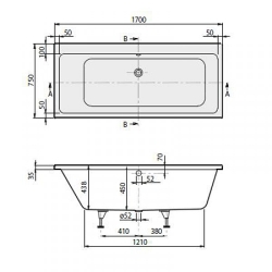 Ванна VILLEROY&BOCH SUBWAY Duo 170*75см, без ножек UBA170SUB2V-01