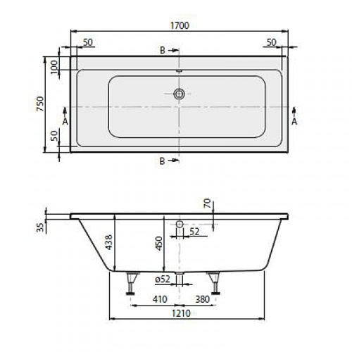 Ванна VILLEROY&BOCH SUBWAY Duo 170*75см, без ніжок UBA170SUB2V-01