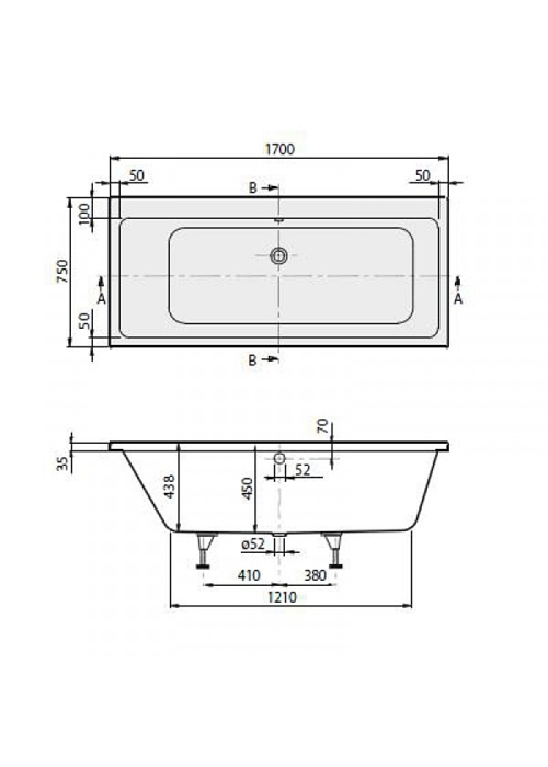 Ванна VILLEROY&BOCH SUBWAY Duo 170*75см, без ножек UBA170SUB2V-01