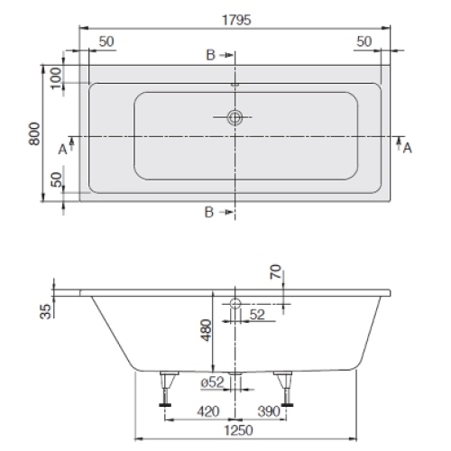 Ванна VILLEROY&BOCH SUBWAY DUO 180*80см UBA180SUB2V-01