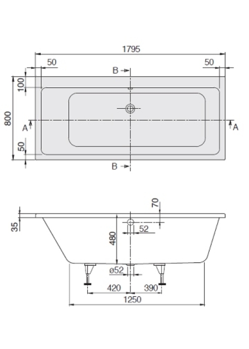 Ванна VILLEROY&BOCH SUBWAY DUO 180*80см UBA180SUB2V-01