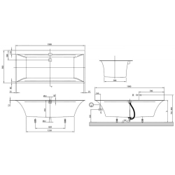 Ванна VILLEROY&BOCH SQUARO EDGE 12 190*90см (ніжки+комплект злив/перелив) UBQ190SQE2DV-01