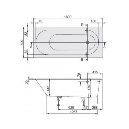 Ванна кварила VILLEROY & BOCH Oberon UBQ180OBE2V-01 + ніжки U99740000