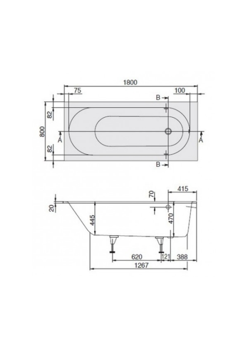 Ванна кварила VILLEROY & BOCH Oberon UBQ180OBE2V-01 + ніжки U99740000