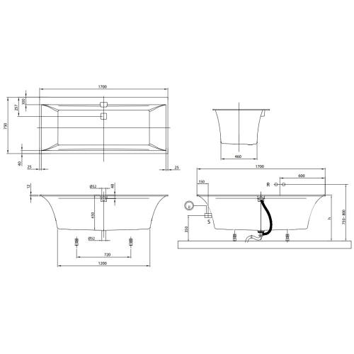 Ванна VILLEROY&BOCH SQUARO EDGE 12 170*75 см UBQ170SQE2DV-01