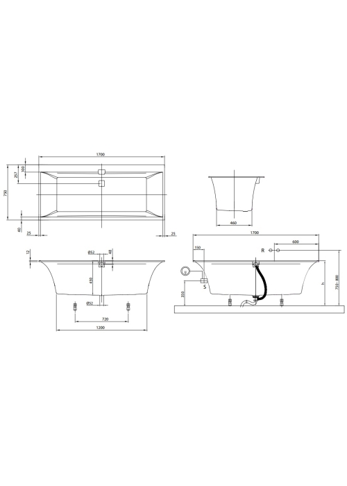 Ванна VILLEROY&BOCH SQUARO EDGE 12 170*75 см UBQ170SQE2DV-01