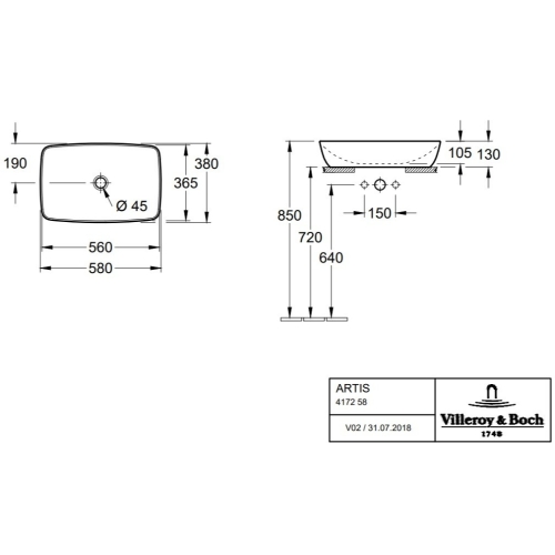 Умивальник Villeroy & Boch Artis 58х38 см 41725801