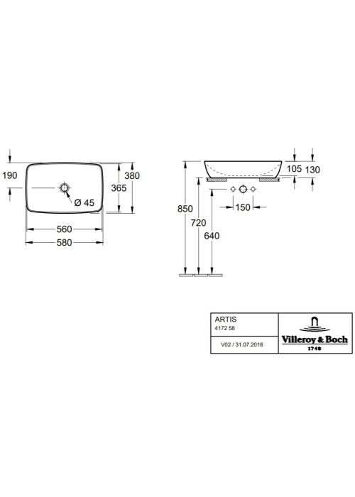 Умивальник Villeroy & Boch Artis 58х38 см 41725801