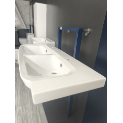 Умивальник подвійний підвісний прямокутний на два змішувача Villeroy&Boch SENTIQUE 130х52 см (5126D1R2) (Сантехнічний недолив)