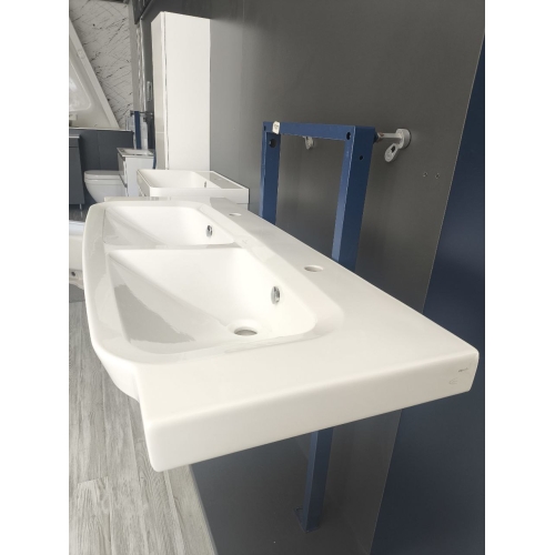 Умивальник подвійний підвісний прямокутний на два змішувача Villeroy&Boch SENTIQUE 130х52 см (5126D1R2) (Сантехнічний недолив)