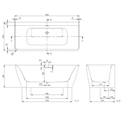 Ванна пристінна кварилова VILLEROY & BOCH SUBWAY 3.0 180x80см UBQ180SBW9CS00V-01