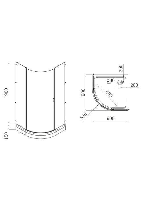 Душовий куточок з дрібним піддоном VOLLE Orlando 90x90x205, 10-22-504