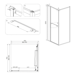 Душова кабіна Volle CRUZE,  90x90x200, без піддону, скло прозоре, 1047.124704