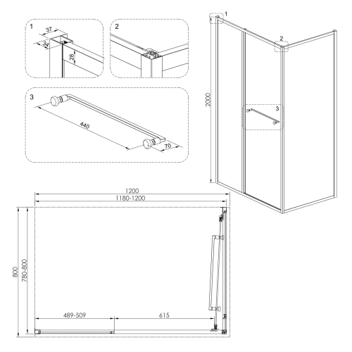 Душова кабіна Volle CRUZE,  120x80x190, без піддону, скло прозоре, 1047.134704