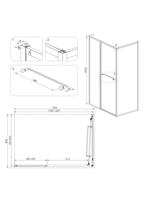 Душова кабіна Volle CRUZE,  120x80x190, без піддону, скло прозоре, 1047.134704
