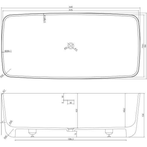 Ванна VOLLE окрема кам'яна Solid surface 1680*800*530 мм, 12-40-034