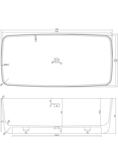 Ванна VOLLE окрема кам'яна Solid surface 1680*800*530 мм, 12-40-034