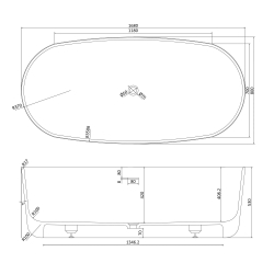 Ванна VOLLE окрема кам'яна Solid surface 1680*800*530 мм, 12-40-036
