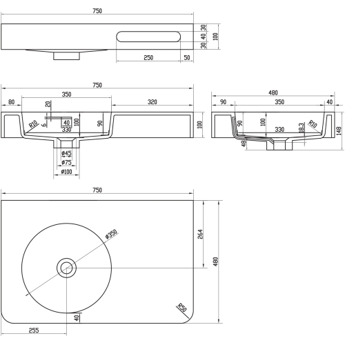 Раковина стільниця з рушником утримувачем VOLLE Solid surface, 13-40-742