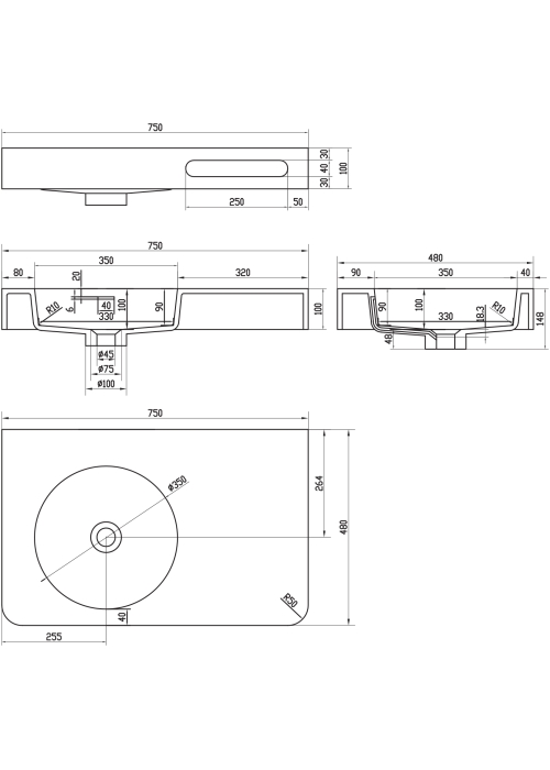 Раковина столешница с полотенце держателем VOLLE Solid surface, 13-40-742