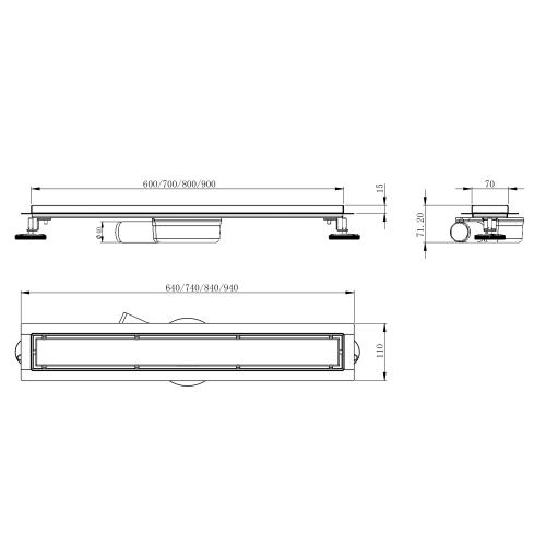 Лінійний трап Volle MASTER LINEA Onda 700мм; комбінований затвор cepillado cromo 9046.210514