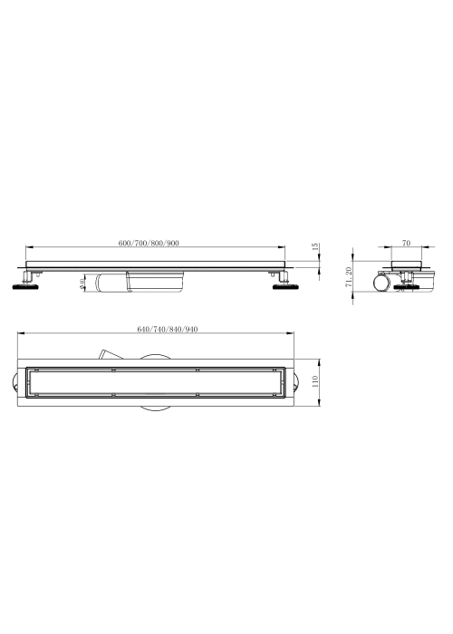 Лінійний трап Volle MASTER LINEA Onda 700мм; комбінований затвор cepillado cromo 9046.210514