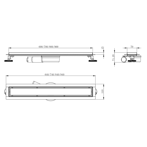 Лінійний трап Volle MASTER LINEA Celula 700мм; комбінований затвор cepillado cromo 9046.210814