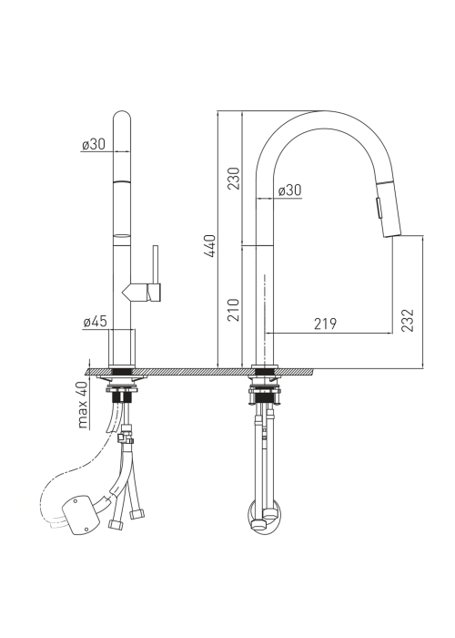 Змішувач для кухні IMPRESE BRAVO C pistola gris, з висувною лійкою, 1500.110306