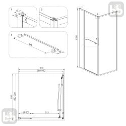 Душова кабіна Volle CRUZE,  90x90x200, без піддону, скло прозоре COME IN, 1047.124701