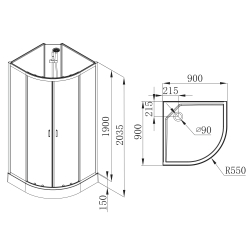 Душевая кабина без крыши с мелким поддоном VOLLE OLIVIA 90x90x205, 11-88-173