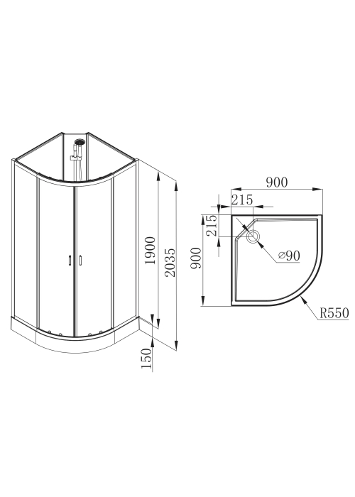 Душевая кабина без крыши с мелким поддоном VOLLE OLIVIA 90x90x205, 11-88-173