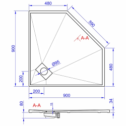 Душовий піддон п'ятикутний Weston WT5 90x90x3.4 чорний WPD-P-90x90-B