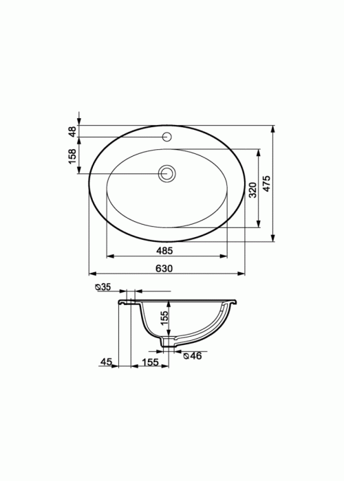 Раковина врізна в стільницю Cersanit GAMMA 63 K11-0012