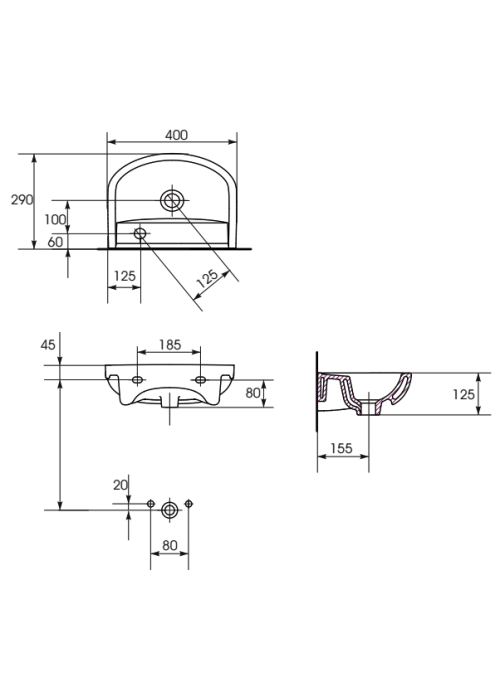 Раковина меблева Cersanit ARTECO 40 см з отвором, права K667-022