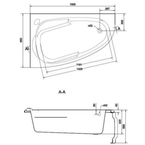 ᐉ Ванна Cersanit JOANNA NEW 150 X 95 асиметрична права S301-168