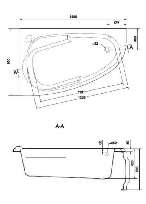 ᐉ Ванна Cersanit JOANNA NEW 150 X 95 асиметрична права S301-168