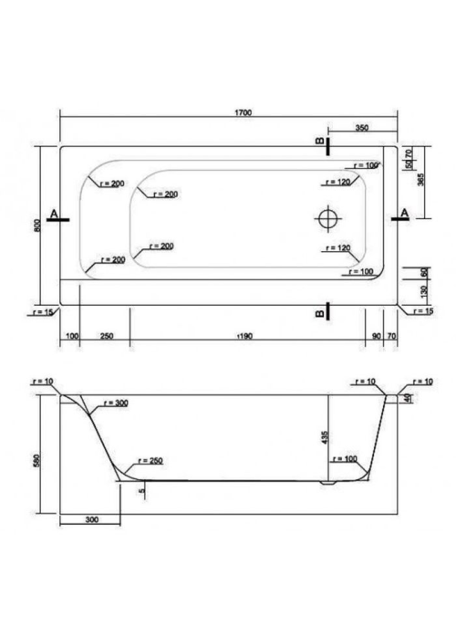 Ванна прямоугольная акриловая Cersanit SMART R 170x80 см S301-116