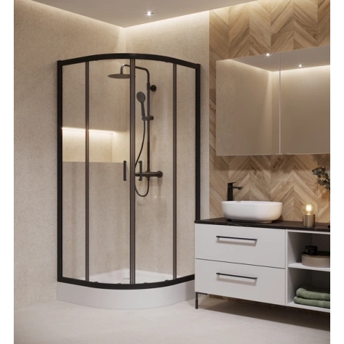 Напівкругла душова кабіна Cersanit BRASKO 80x80x190 чорний + піддон 80x80x16 + панель (S168-003+S204-003)