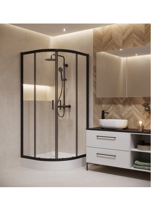 Полукраглая душевая кабина Cersanit BRASCO 80x80x190 черный + поддон 80x80x16 + панель (S168-003+S204-003)