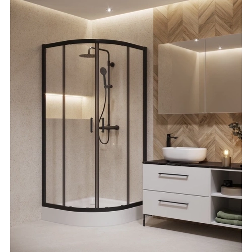 Напівкругла душова кабіна Cersanit BRASKO 90x90x190 чорний + піддон 90x90x16 + панель (S168-003+S204-003)