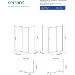 Прямоугольная душевая кабина Cersanit BRASCO 120х90х190 хром с поддоном и панелью (S168-014+S204-028)