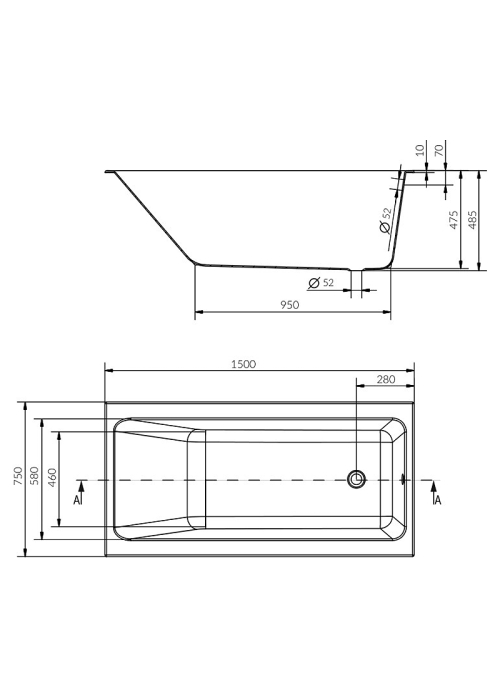 Ванна Cersanit CREA 150x75 (S301-233) + ніжки (Тип 2)