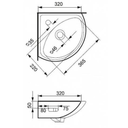 Кутова раковина Cersanit SIGMA з отвором K11-0013