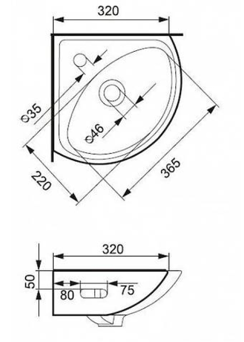 Угловая раковина Cersanit SIGMA с отверстием K11-0013