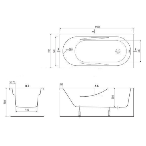 Ванна акрилова Cersanit MITO 150 x 70 прямокутна (TK001-018) + ніжки PW01/S906-001