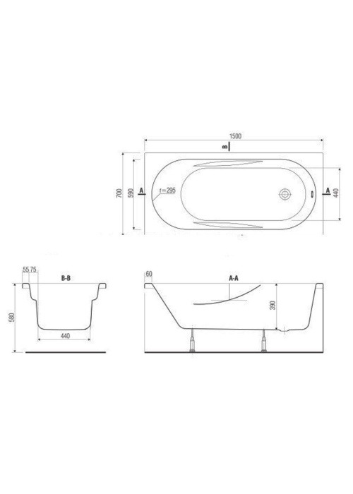 Ванна акриловая Cersanit MITO 150 x 70 прямоугольная  (TK001-018) + ножки PW01/S906-001