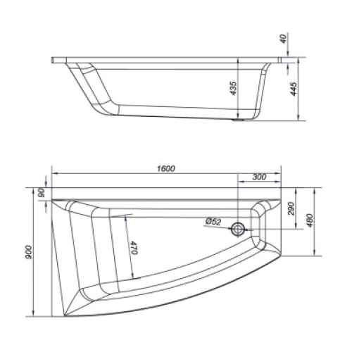 Ванна асиметрична акрилова Cersanit Virgo Max 160x90 L S301-133