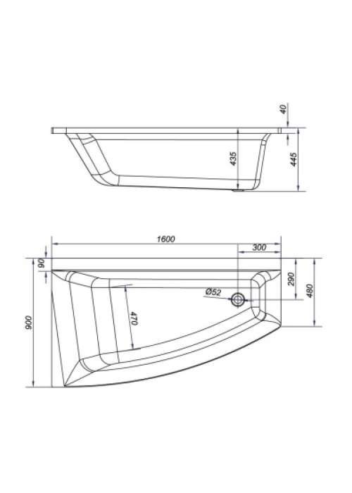 Ванна асиметрична акрилова Cersanit Virgo Max 160x90 L S301-133