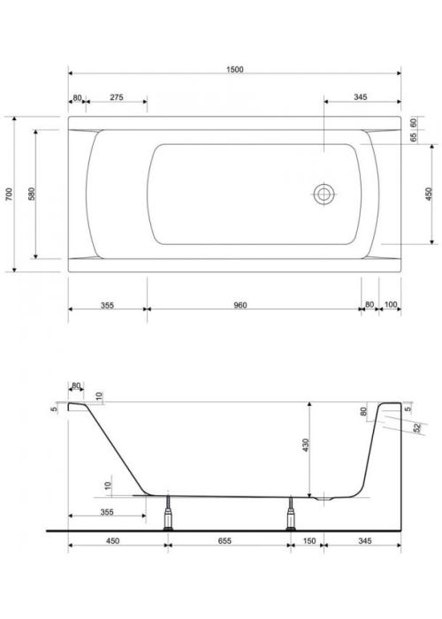 Ванна Cersanit KORAT 150 x 70 прямоугольная S301-120