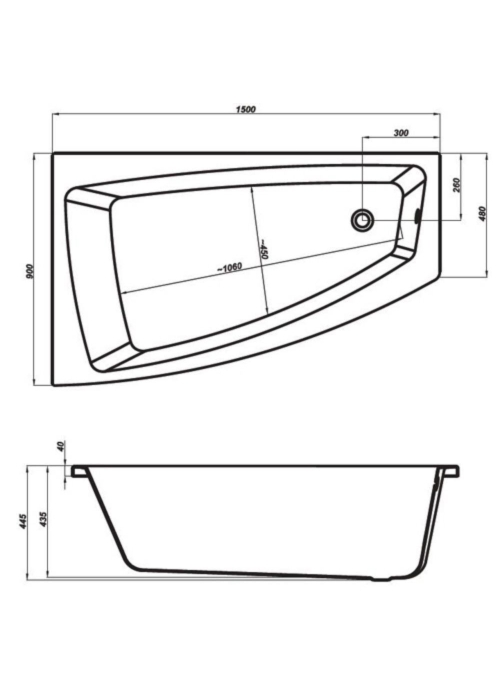 Ванна Cersanit LORENA 150 x 90 асимметричная, правая S301-083